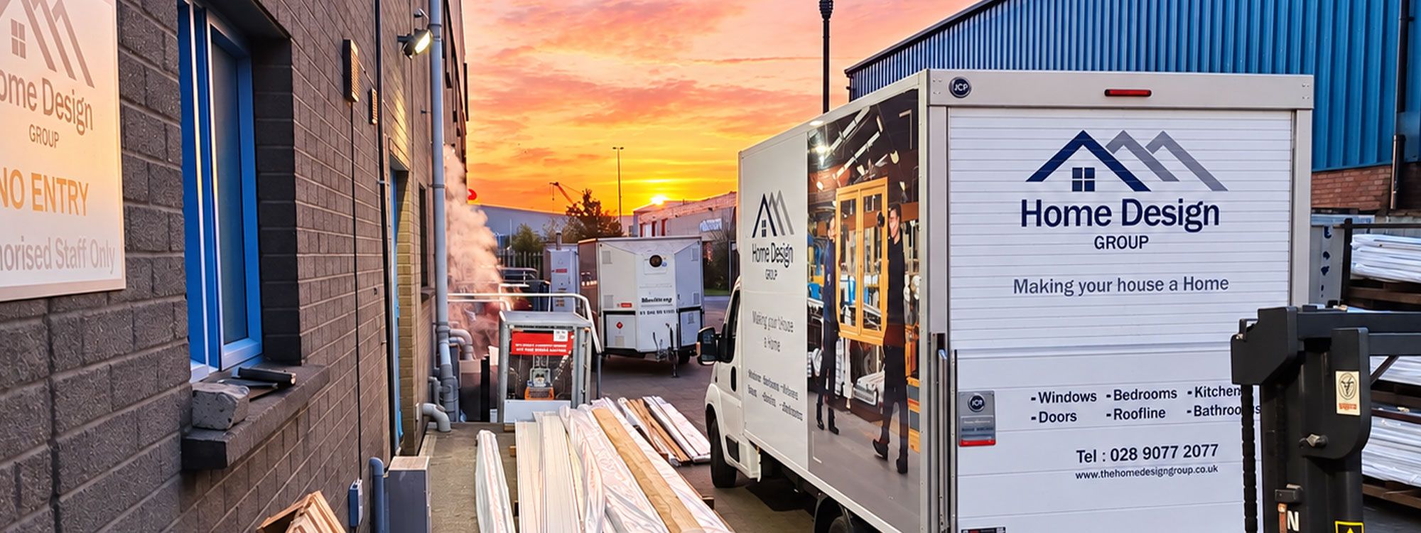 The Home Design Group installation van outside the Belfast premises