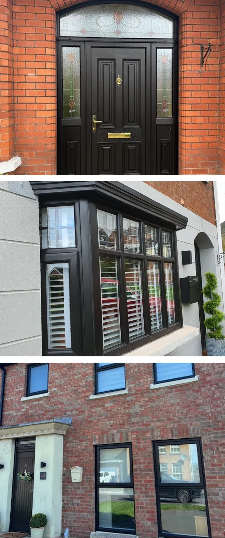 Black composite front door, black bay window and anthracite windows installed by The Home Design Group