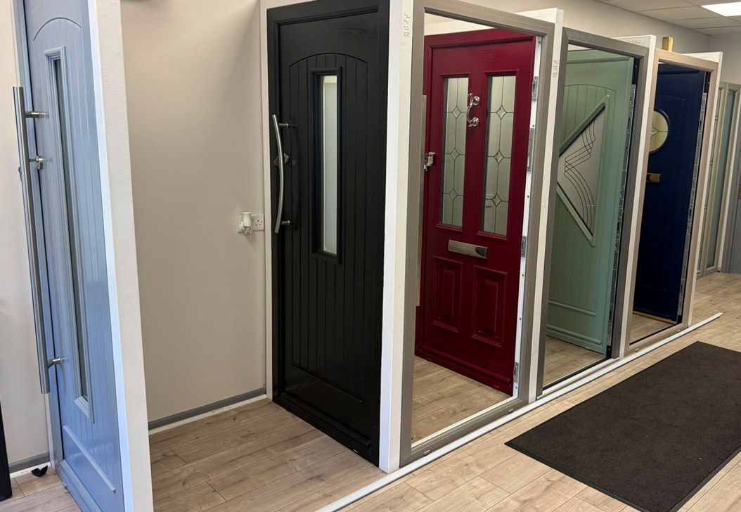 Composite front doors on display in the Belfast showroom